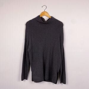 Express Chunky Ribbed Knit Mock Neck Sweater Charcoal Gray Small